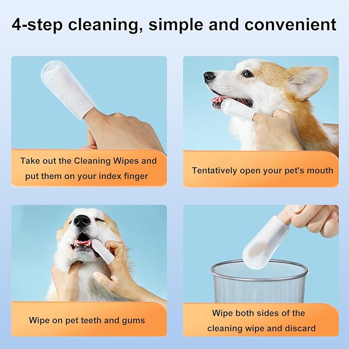 Dog Teeth Finger Wipes Cat Dental Finger Wipes, Puppy Teeth Cleaning Wipes, Pet Oral Care Pack of 50-PawvioPets