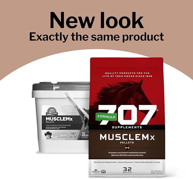 Formula 707 MuscleMx Equine Supplement, 25lb Refill Bag – Conditioning Support and Muscle Builder for Horses with Lysine, Gamma Oryzanol, Creatine & OKG-PawvioPets