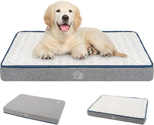 EMPSIGN Reversible Cool and Warm Dog Bed for Crate Pad, Pet Beds with Washable and Removable Cover, Dogs Crate Beds Sleeping Mats, Beds for Dog Crate for Large Medium Small Dogs, Grey-PawvioPets