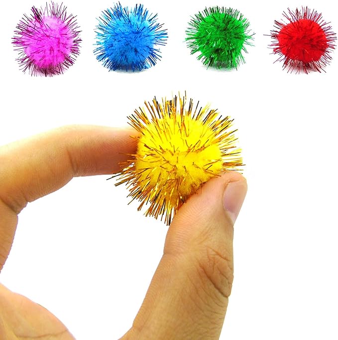 80 Pieces Cat Sparkle Balls Assorted Color 1 Inch Pom Poms Tinsel Cat Ball Toy Puff Balls Glitter Ball for Cats Kitten Toys for Indoor Cats and Crafts-PawvioPets