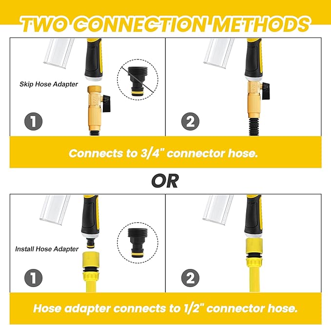 Dog Washing Hose Attachment, 10-in-1 Soap Sprayer Moden Garden Hose Nozzle with 100cc Soap Dispenser, Dog Wash Supplies with Dog Bath Brush & Pet Comb, Foam Gun Car Wash Sprayer (Yellow)-PawvioPets