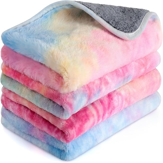 4 Pcs Waterproof Guinea Pig Blankets Washable Small Animal Fleece Bedding Absorbent Guinea Pig Cage Liners Reusable Pet Pee Pad Sleep Mat Pad Cover for Hamster Ferret (Tie Dye Pattern,24 x 16 Inch)-PawvioPets