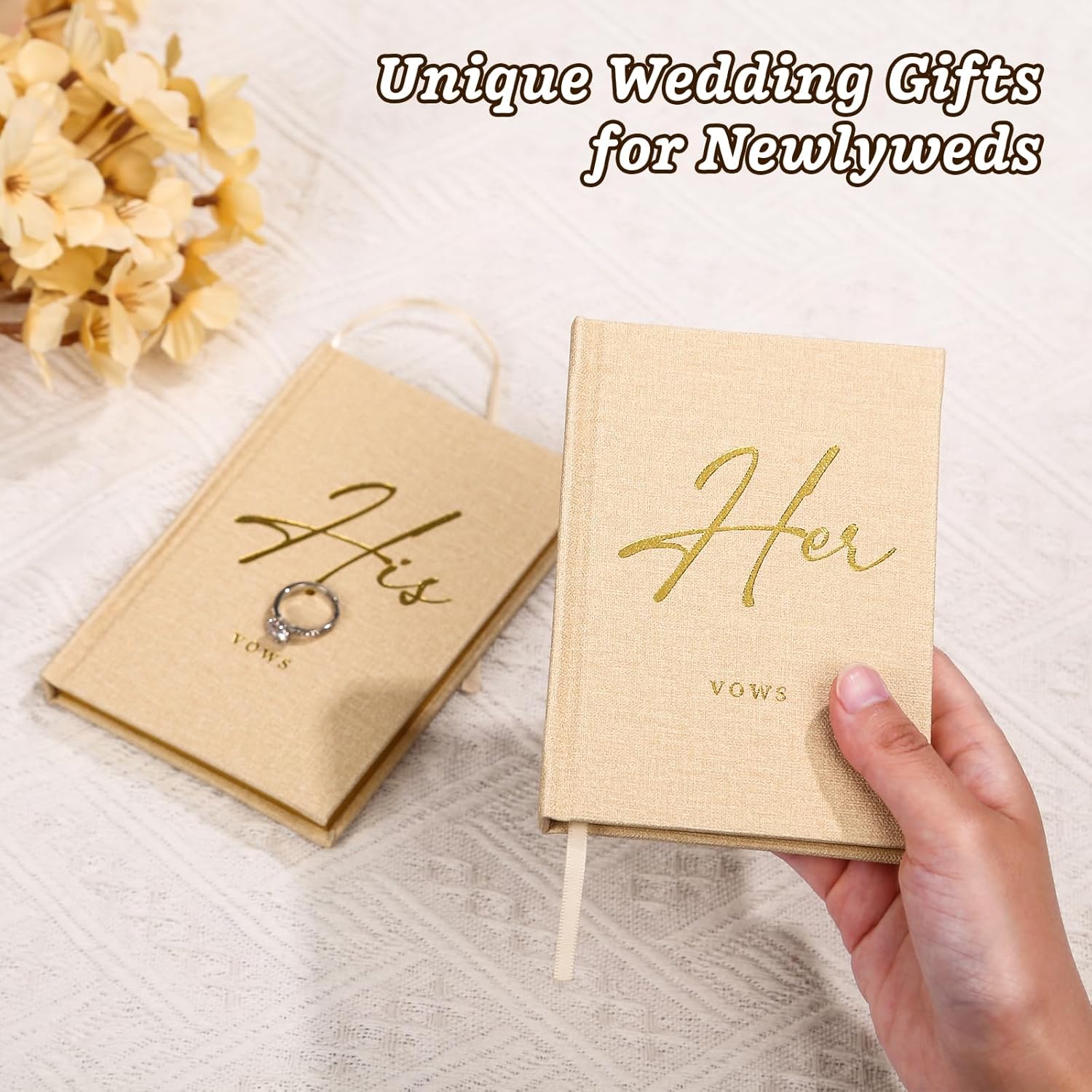 Wedding Vow Books His and Hers - 2 Pack Personalized His & Hers Book - Linen Hardcover Bride and Groom Notebook for Ceremony Vows - Bookmark & Lined Pages - Renewal & Wedding Must Haves