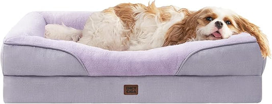 EHEYCIGA Memory Foam Dog Bed for Large Sized, Orthopedic Dog Sofa with Sides and Waterproof Liner, Washable Bolster Pet Couch with Removable Cover, 36x27x7 Inch, Purple-PawvioPets