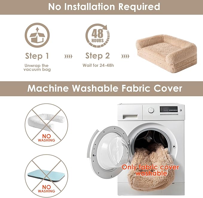 EHEYCIGA Foldable Human Dog Bed, Orthopedic Memory Foam Human Sized Dog Bed, Waterproof Pet Bed for People, Faux Fur Pet Couch for Adult, Camel, 72"x44"x11"-PawvioPets