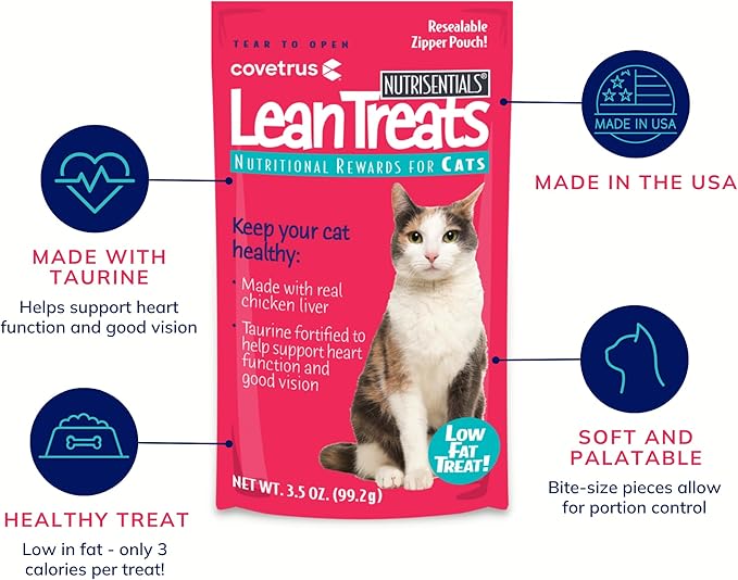 Covetrus Nutrisential Lean Treats for Cats - Soft Cat Treats for Small, Medium, Large Cats - Nutritional Low Fat Bite Size - Chicken Flavor - 10 Pack - 3.5oz-PawvioPets