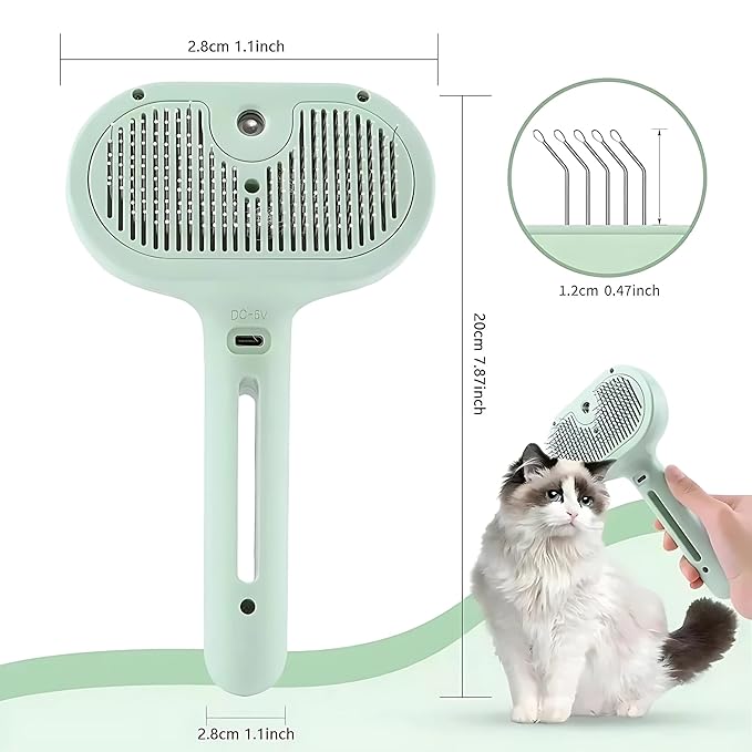 4 in 1 Cat Steam Brush: steam brush for cats, Grooming, Shedding, Mist Spray, Hair Removal Comb & Massager, USB Rechargeable Self Cleaning cat steam brushes for indoor cats - Pink-PawvioPets