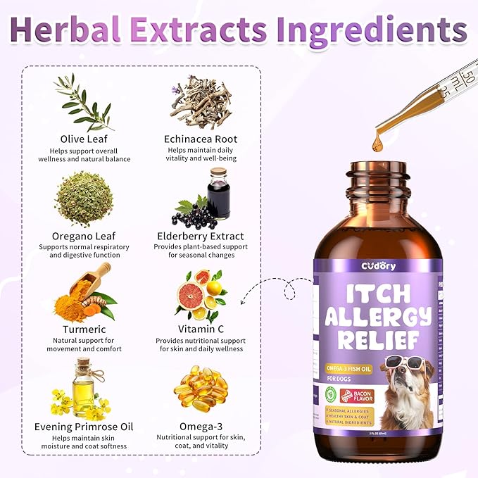 Dog Allergy Relief Drops, Skin & Coat Support with Fish Oil and Omega-3, Natural Immune Supplement for Dogs – Seasonal Allergy & Itchy Skin Care – Soothes Sensitive Skin, Itch Relief for Dog, 2 Fl oz-PawvioPets