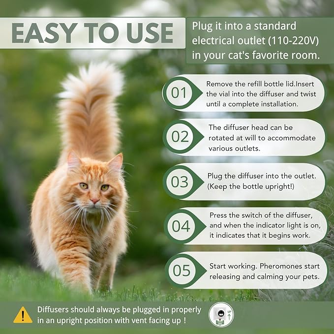 Cat Calming Pheromones Diffuser Kit with Timer – 2 Plug-Ins + 4 Refills (48ml) – 4-Level Timing – Stress Relief for Cats – Helps with Hiding, Scratching, Urine Marking, Travel, Vet Visits-PawvioPets