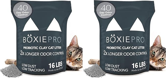 Boxie® Probiotic 40 Day Natural Odor Control Cat Litter, 16lb Clumping Clay Kitty Litter (Pack of 2)-PawvioPets