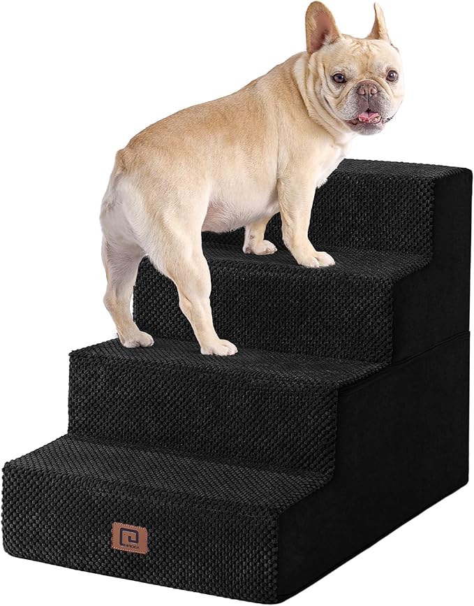 EHEYCIGA Dog Stairs for Bed 18" H, 4-Step Dog Steps for High Bed, Pet Steps for Small Dogs and Cats, Non-Slip Balanced Pet Ramp Indoor, Black-PawvioPets