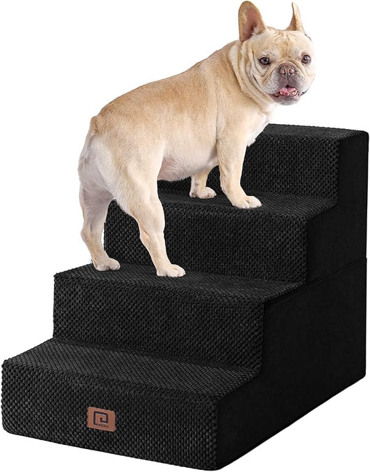 EHEYCIGA Dog Stairs for Bed 18" H, 4-Step Dog Steps for High Bed, Pet Steps for Small Dogs and Cats, Non-Slip Balanced Pet Ramp Indoor, Black-PawvioPets