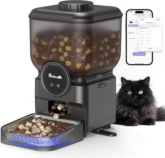 Automatic 6L Cat and Dog Feeder - Pet Feeder with WiFi and Smart Control via App - for Cats and Small Dogs, Auto Timed Food, Stainless Steel Bowl, Dual Powered, 12-Day Battery Life After Power Off-PawvioPets