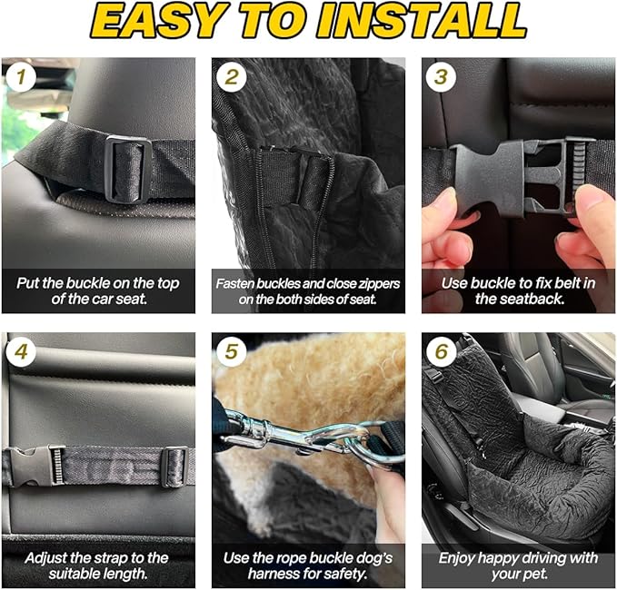 Dog Car Seat for Small Medium Dogs Up to 40lbs, Detachable Washable Soft Pet Booster Travel Bed for Front & Black Seat with Safety Leash Belt-PawvioPets