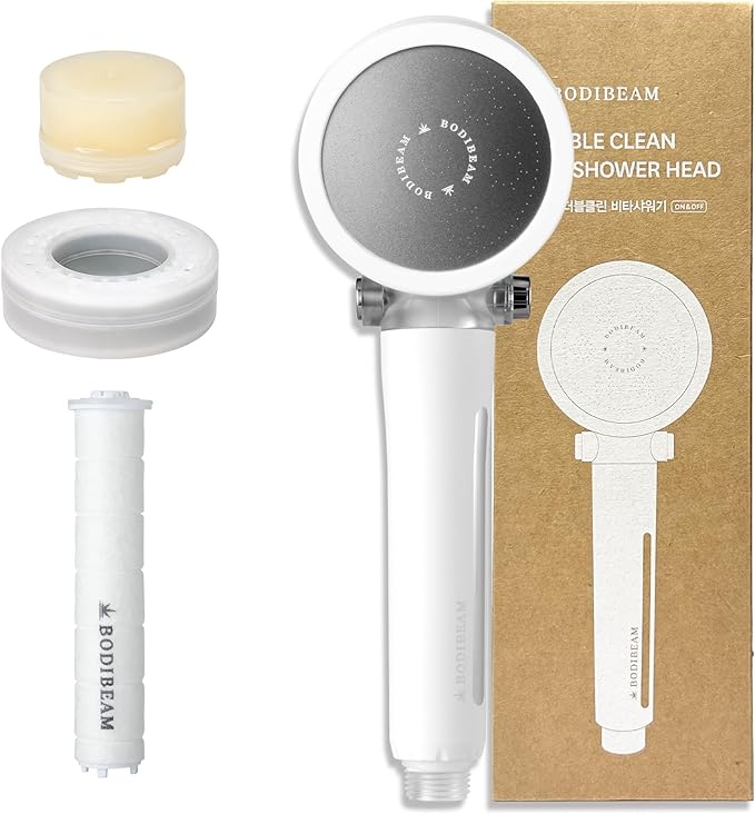 Filtered Handheld Shower Head with Vitamin C & Sediment Filter, High Pressure Water Flow, Water Saving, Reduces Chlorine for Dry Skin & Hair, On/Off Switch, Made in Korea, Spa-Like Shower- Pure White-PawvioPets