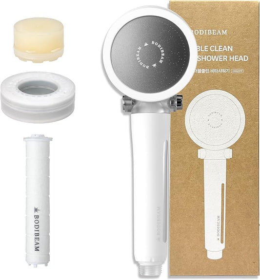 Filtered Handheld Shower Head with Vitamin C & Sediment Filter, High Pressure Water Flow, Water Saving, Reduces Chlorine for Dry Skin & Hair, On/Off Switch, Made in Korea, Spa-Like Shower- Pure White-PawvioPets