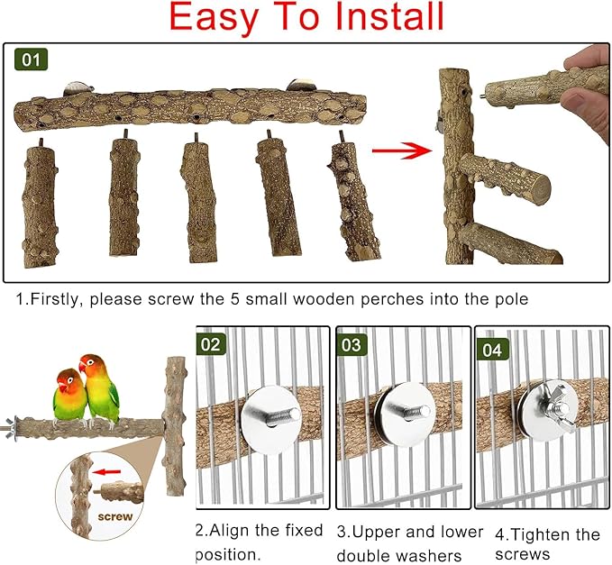 Bird Ladder Perch for Cage, Nature Wooden Bird Bridge Exercise Stands Parrot Climbing Chewing Toys for Small Animal (B)-PawvioPets