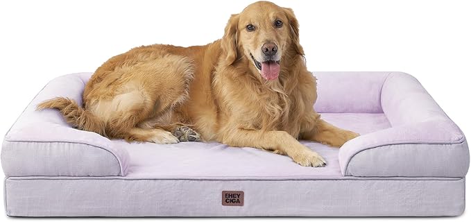 EHEYCIGA Orthopedic Dog Beds for Extra Large Dogs 44x32Inch, Waterproof Memory Foam XL Pet Bed with Sides, Non-Slip and Egg-Crate Foam Big Dog Couch Bed with Washable Removable Cover, Lilac-PawvioPets