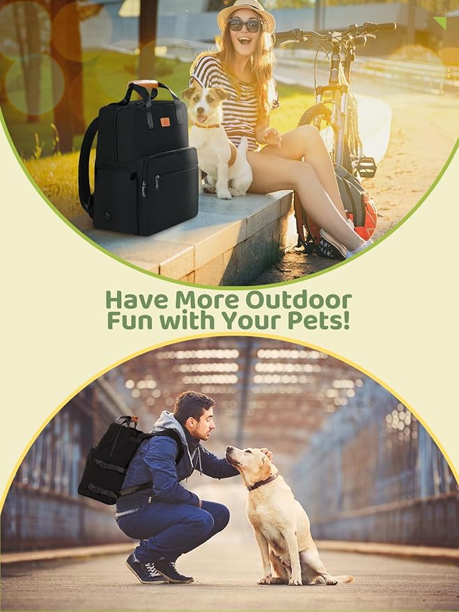 Dog Travel Bag, 25L Airline Approved Dog Travel Backpack for Pet Travel Accessories with 2 Food Storage Containers, 2 Foldable Bowls for Short Trips, Black-PawvioPets