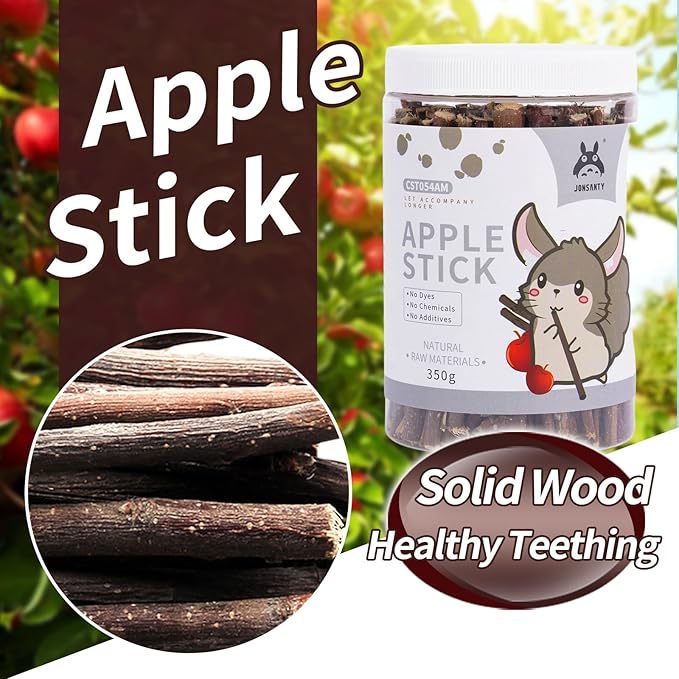 330g Natural Apple Sticks Rabbit Chew Toys, Bunny Teething Toys, Easy to Store in Jar, Ideal for Rabbit, Guinea Pig, Hamster, Chinchilla, Chipmunks, Squirrels, Gerbils and other Small Animals-PawvioPets