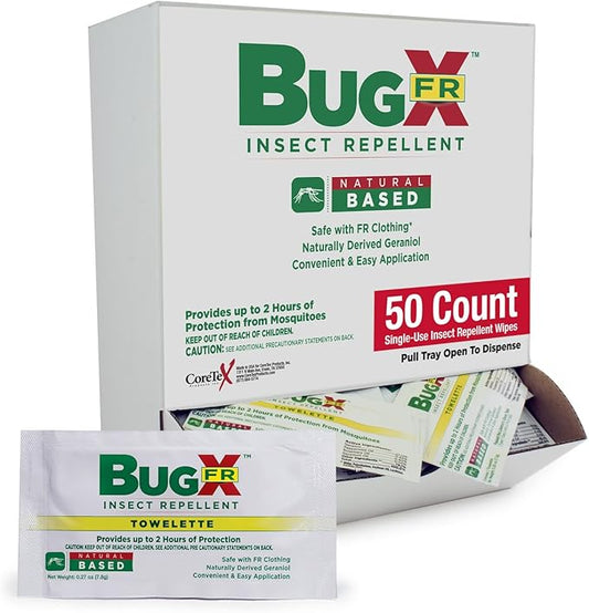 CoreTex Bug X FR DEET-Free Insect Repellent Wipes - Pack of 50 Single-Use, Naturally Derived Geranium Oil Bug Wipes - Protects Against Flies, Fleas & Mosquitoes - Travel Mosquito Repellent Towelettes-PawvioPets