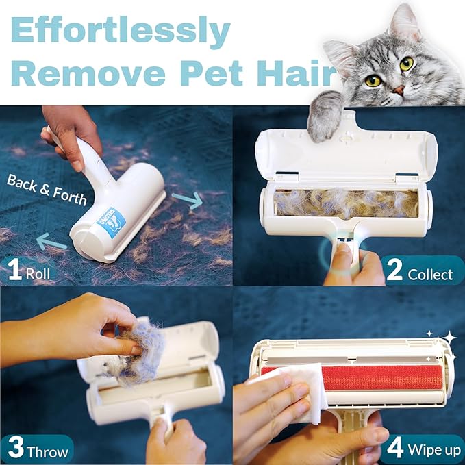DELOMO Pet Hair Removal Tool: Pet Hair Remover with Fur Bin - Reusable Lint Roller for Pet Hair - Cat and Dog Hair Remover for Couch, Furniture, Carpet, Clothes, Car Seat - Essential for Pet Owners-PawvioPets