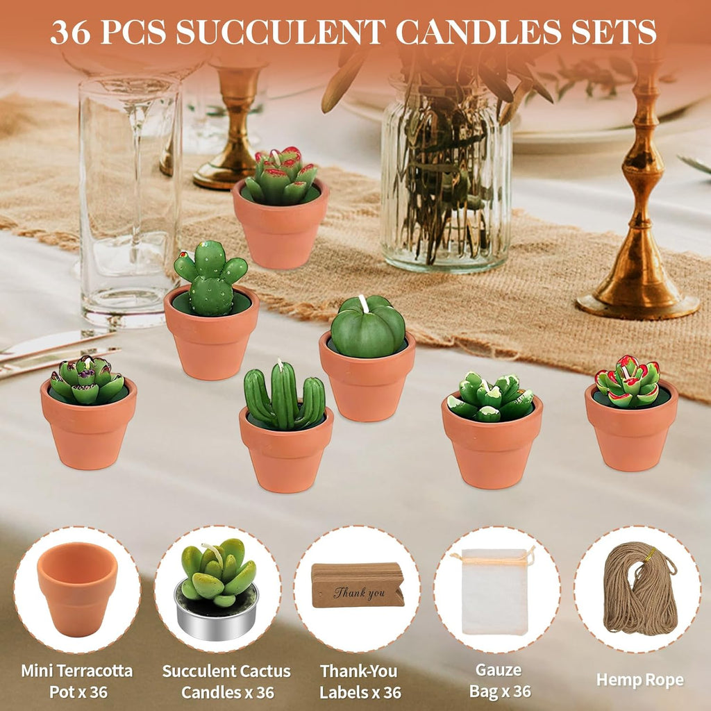 AZEAM 36 Pcs Succulent Candles Party Favors, Bulk Cactus Table Decor with Mini Terracotta Holders, Tiny Handmade Plant Tealights Candle Decoration for Baby Shower Bridal Game Wedding Home Birthday