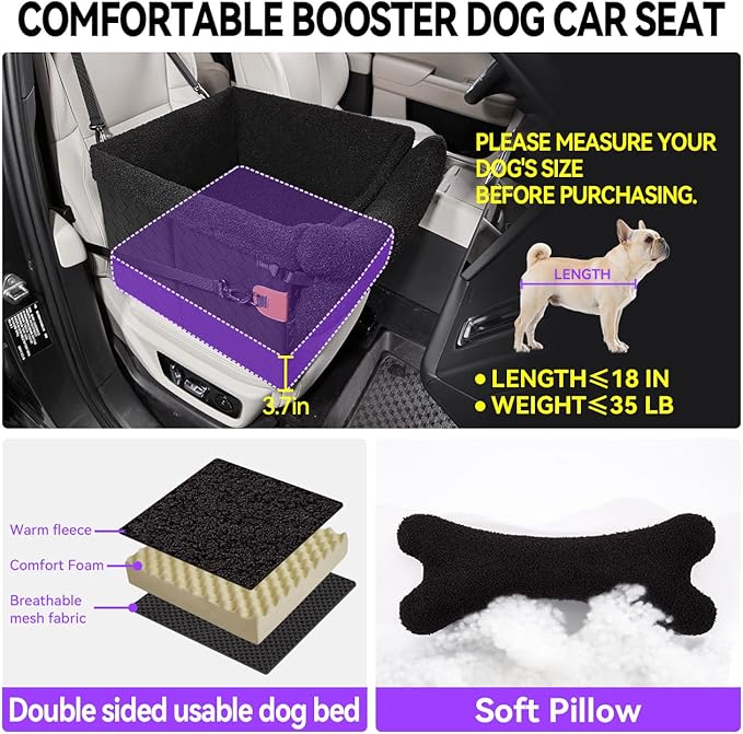 Dog Car Seats for Small Medium Dogs,PU Leather Car Seat Boosters,Foldable Puppy Cat Carseats (Black, Medium Dog)-PawvioPets