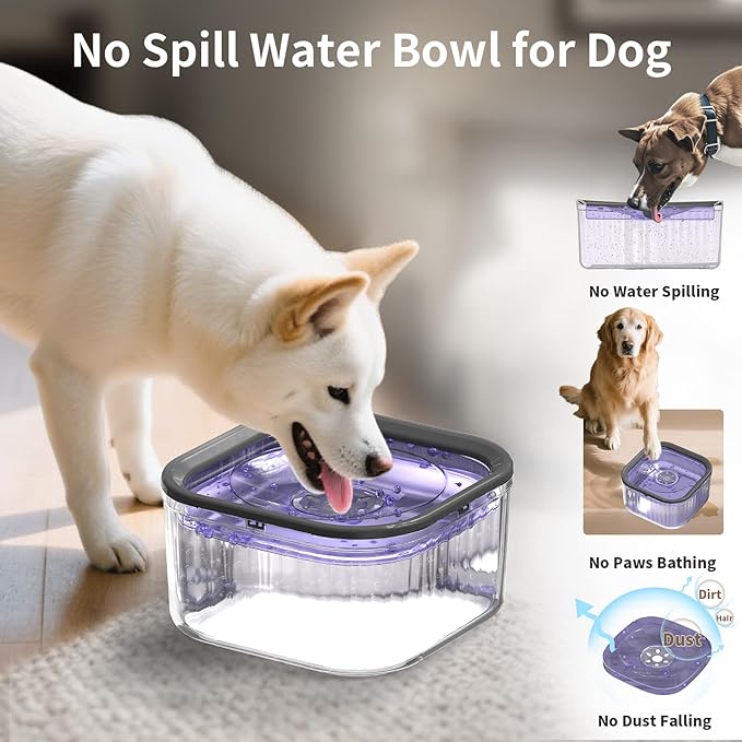 3L Dog Water Bowl No Spill 101oz Large Capacity Spill Proof Slow Drinking Water Feeder No Splash Pet Water Bowl Vehicle Carried Travel Dog Bowl for Sloppy Messy Drinkers Cats(Purple)-PawvioPets