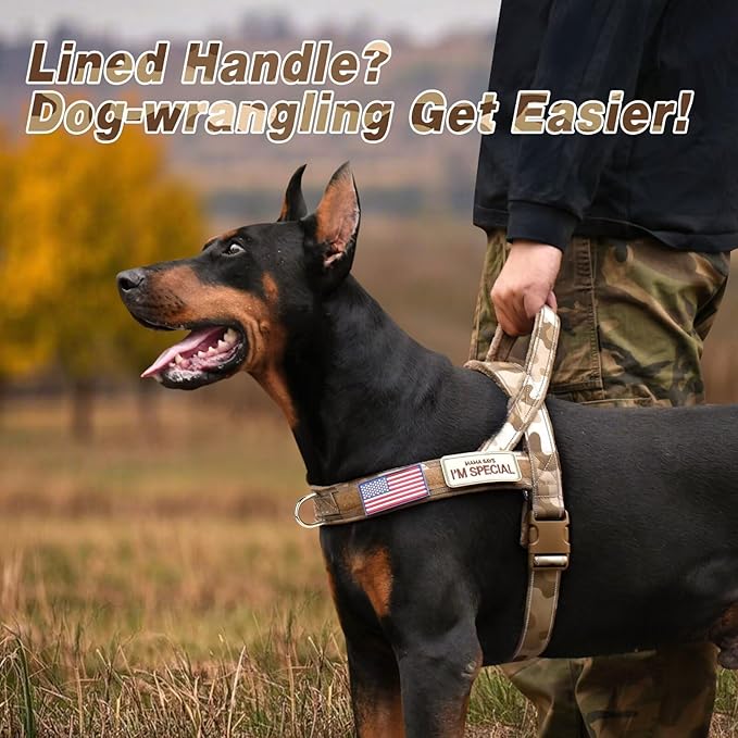 Forestpaw No Pull Dog Harness - Soft Flannel Padded Tactical Dog Vest Harness with Quick Release Buckle, Adjustable Reflective Pet Harness for Medium Dogs Walking Training,Brown Camouflage M-PawvioPets