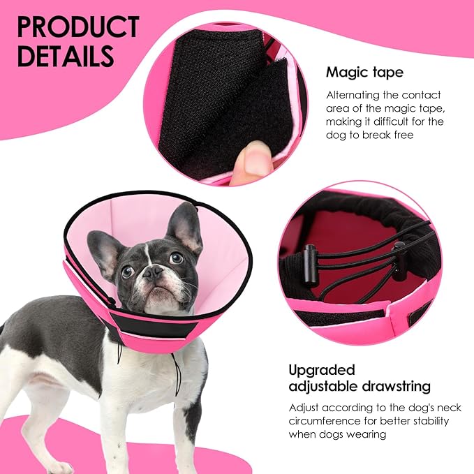 Dog Recovery Collar Cone for Medium Dogs, Adjustable Dog Cone Alternative After Surgery for Dogs to Stop Licking, Breathable Soft Cone for Medium Large Dogs, Pink M-PawvioPets