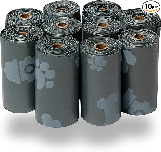 Best Pet Supplies Dog Poop Bags (150 Bags) for Waste Refuse Cleanup, Doggy Roll Replacements for Outdoor Puppy Walking and Travel, Leak Proof and Tear Resistant, Thick Plastic - Gray-PawvioPets
