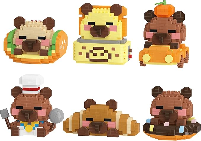 6 Set Cute Capybara Baking Bread Series Mini Building Toy Kawaii Animals Set Micro Adorable Pet Buildings Small Bricks Gifts Toys-PawvioPets