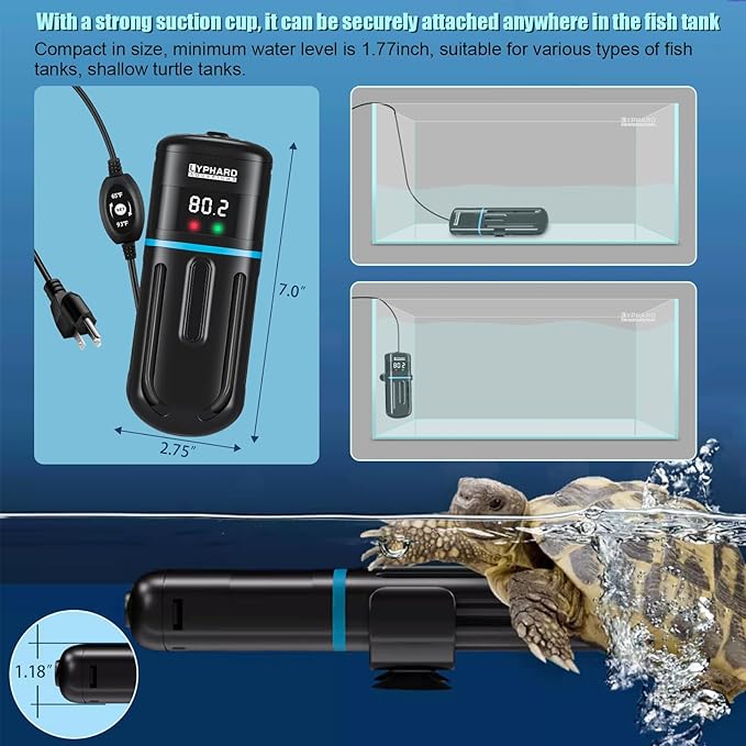 Electronic Aquarium Heater, 300W Small Fish Tank Heater, Adjustable Submersible Heater PID Temperature Control with LED Digital, Water Dry Automatic Shut Off for Fresh Seawater-PawvioPets