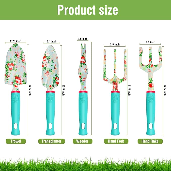 Garden Tools Set WANCHI 10 Piece Heavy Duty Floral Garden Tool Set Gardening Gifts for Women Men Birthday Rust-Proof Aluminum Garden Hand Tools Gardening Kit with Tote Bag Apron Glove-PawvioPets