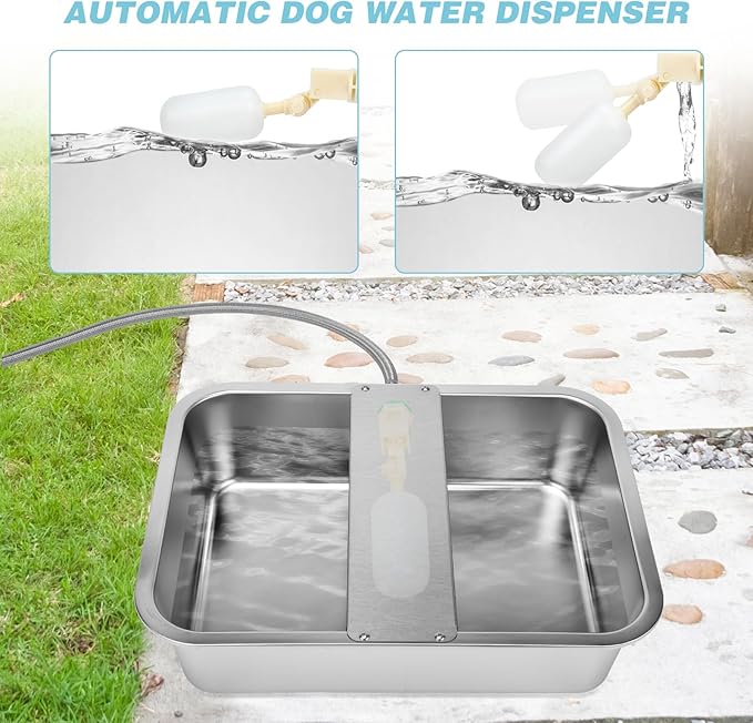 3 Gallon Automatic Dog Water Dispenser, Large Dog Water Bowl Dispenser for Outdoor, Stainless Steel Pet Bowl for Waterer Auto Fill Pet Waterer for Livestock Dogs Cats Chicken Fit 3/4'' GHT Faucet-PawvioPets