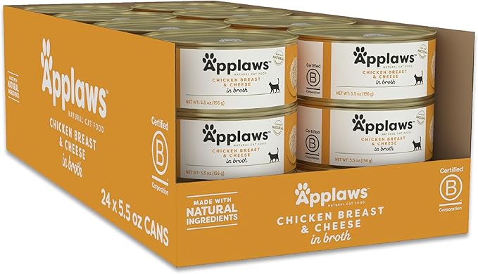 Applaws Wet Cat Food, 24 Count, Limited Ingredient Canned Wet Cat Food, Chicken Breast with Cheese in Broth, 5.5oz Cans-PawvioPets