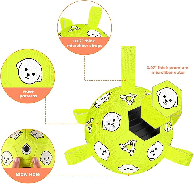 Dog Toys, Durable Dog Soccer Ball with Straps, Interactive Dog Toys, Water Fetch Ball for Tug of War, Puppy Toys for Indoor/Outdoor – Fun Dog Birthday Gift for Small & Medium Dogs, 6 Inch-PawvioPets