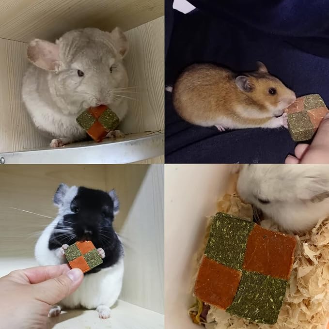 Fhiny 12 PCS Rabbit Carrots Chew Toys, Natural Timothy Hay Biscuit Cubes Rabbit Carrot Molar Treats Small Pet Snacks for Bunny Hamster Chinchilla Guinea Pig or Other Small Animals-PawvioPets