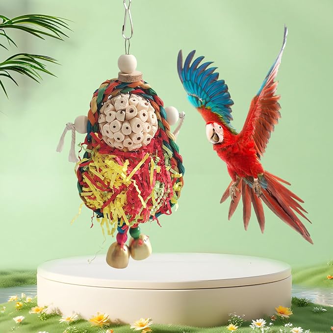 Bird Hoop Swing and Parakeet Toys,Natural Sola Balls and Shredding Hanging Toy,Birds Rope Swing,Suitable Small and Medium-Sized Parrots Toys,Birds Toy for Cockatiels,Conures,Lovebird-PawvioPets