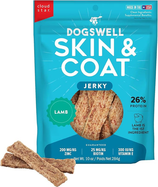 Dogswell Skin & Coat Jerky Dog Treats, Lamb, 10 oz. Bag-PawvioPets