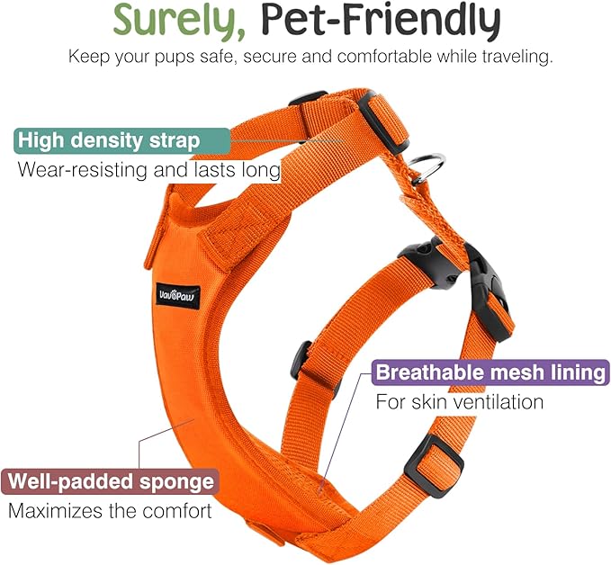 Dog Seat Belt, Safety Vest Dog Car Harness with Adjustable Buckle Dog Seat Belt for Vehicle Nylon Pet Safety Seat Belts Heavy Duty(S, Orange)-PawvioPets