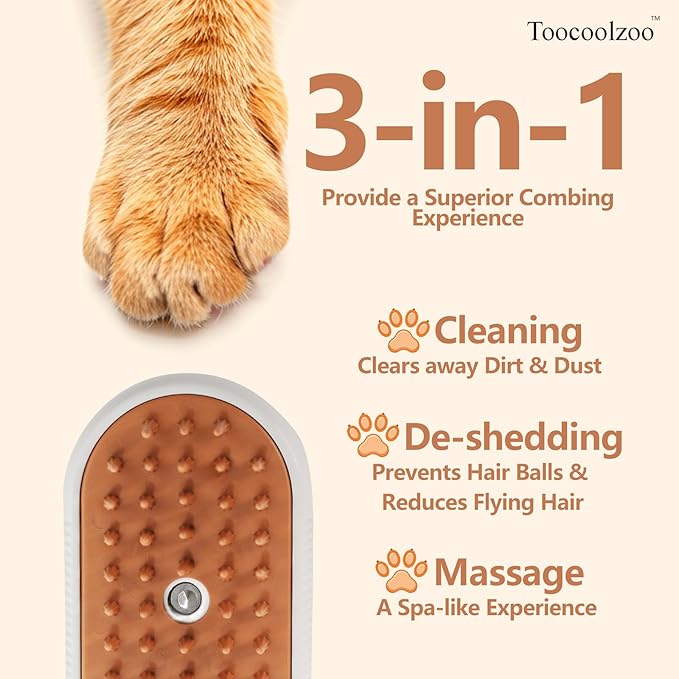 3-in-1 Cat Steam Brush, Rechargeable Cat Brush with Steam, Spritz Defur Comb for Dogs, Spritz Defur Comb for Cats (White)-PawvioPets