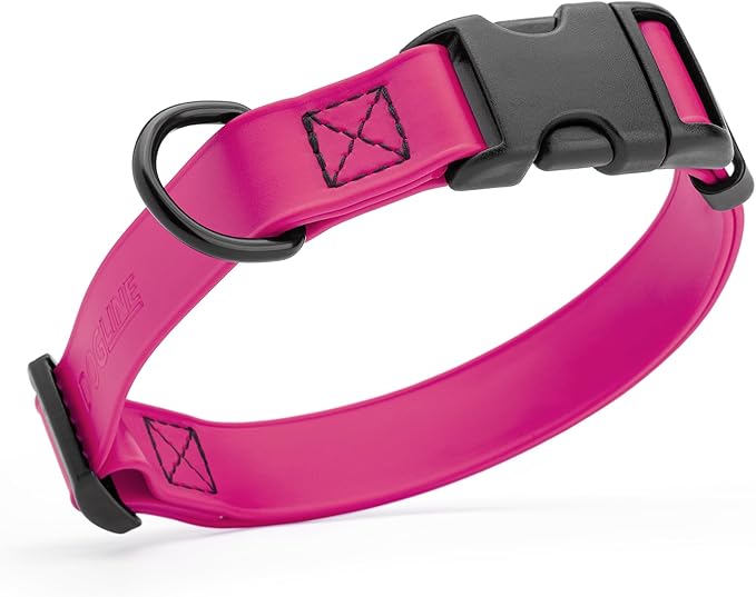 Dogline Biothane Waterproof Dog Collar with Quick Release Buckle Strong Coated Nylon Webbing with Odor- Proof for Easy Care Easy to Clean Fits Small Medium Large Dogs, Magenta Pink 1" W 15-23" L-PawvioPets