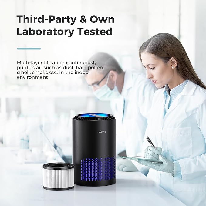 AROEVE Air Purifiers for Bedroom Home, Air Purifier For Smoke Pollen Dander Hair Smell Air Cleaner with Sleep Mode Speed Control For Bedroom Office, MK01- Black(Available for California)-PawvioPets