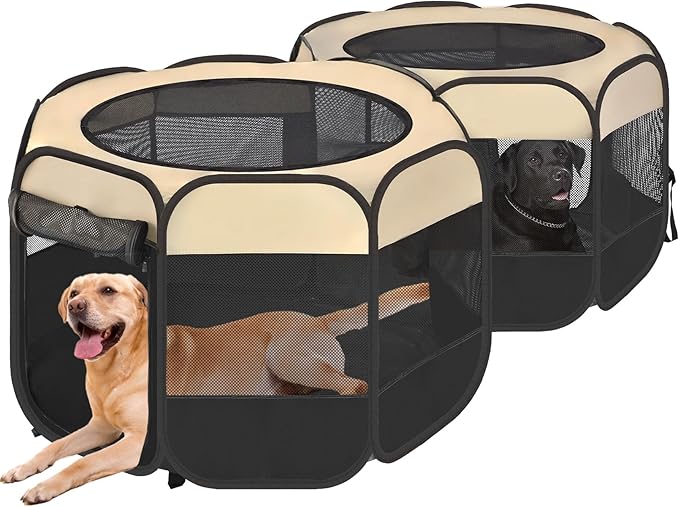 EighteenTek 2-in-1 Pop Up Cat Playpen XLarge, Dog Puppy Pet Playpen, Indoor Outdoor Cats Enclosed, Cat Tent House Crate Cage, Portable & Foldable Playpen for Kittens(No Divider, Unified Space)-PawvioPets