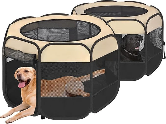 EighteenTek 2-in-1 Pop Up Cat Playpen XLarge, Dog Puppy Pet Playpen, Indoor Outdoor Cats Enclosed, Cat Tent House Crate Cage, Portable & Foldable Playpen for Kittens(No Divider, Unified Space)-PawvioPets