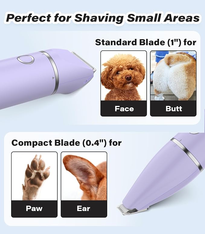 Casfuy Cordless Dog Paw Trimmer - Low Noise Small Dog Clippers with Double Blades USB Rechargeable Grooming Clipper for Dogs Cats and Small Pets for Trimming Hair Around Paws, Eyes, Ears, Face, Rump-PawvioPets