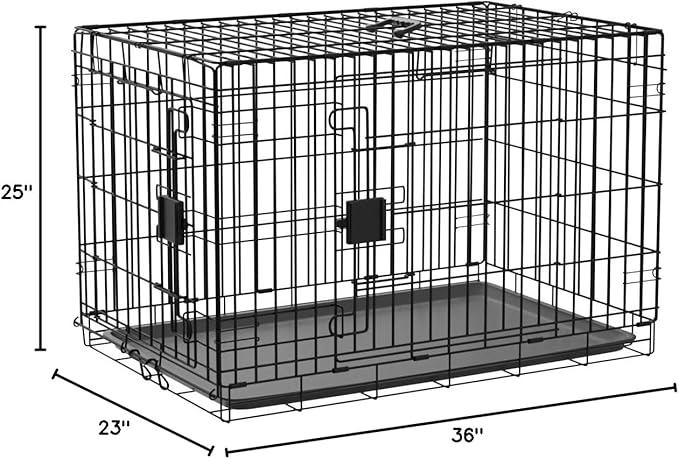 Amazon Basics Durable, Foldable Metal Wire Dog Crate with Tray, Double Door, 36 x 23 x 25 in, Black-PawvioPets