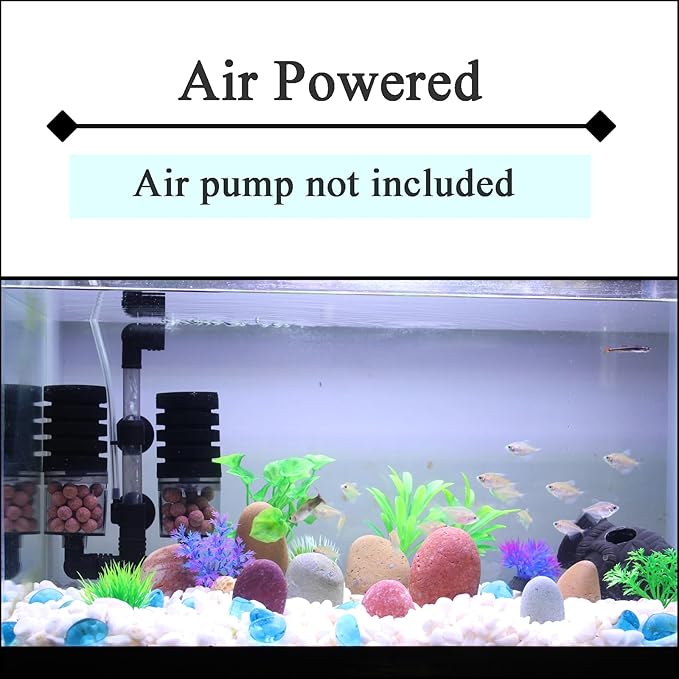 AQUANEAT Aquarium Air Powered Sponge Filter with Ceramic Media Balls, for Betta Fry Shrimp Fish Tank, with 2 Spare Sponges, Small-PawvioPets